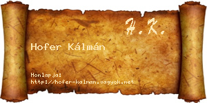 Hofer Kálmán névjegykártya